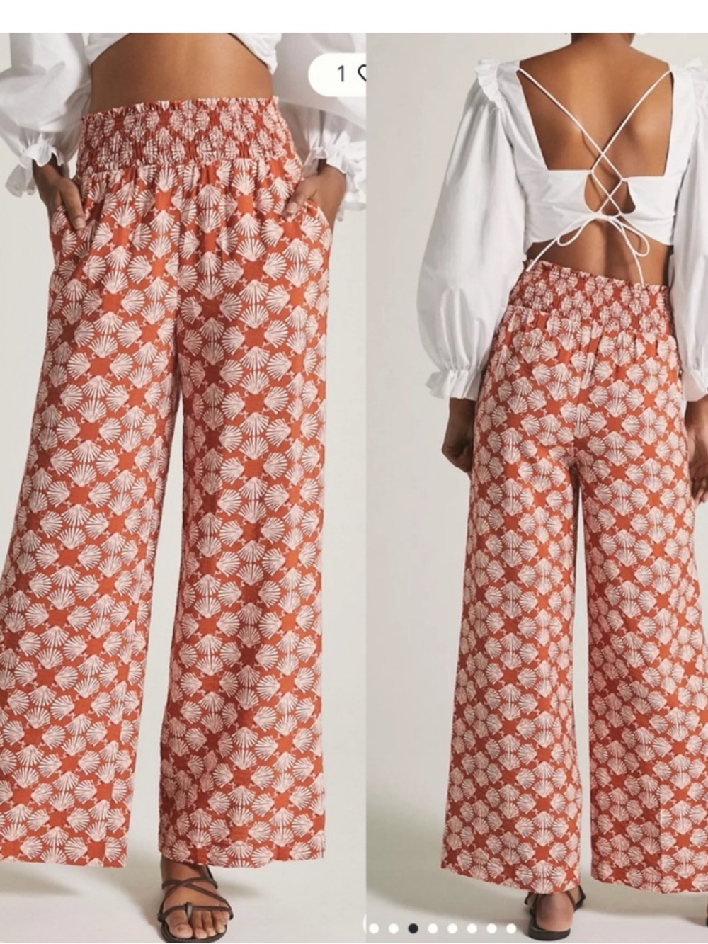 Maeve Anthropologie Printed Wide Leg Pants Seashell Beach Lightweight Boho